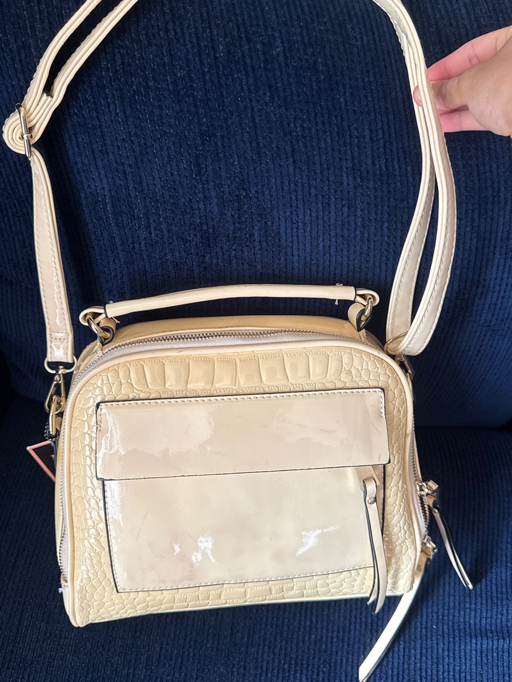 Creamish baby yellow Croc-Texture Crossbody Bag - Elegant Everyday Shoulder Bag